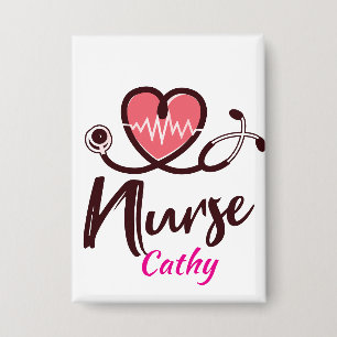 Badge Joli Cœur Rose Lifeline Infirmière Personnaliser