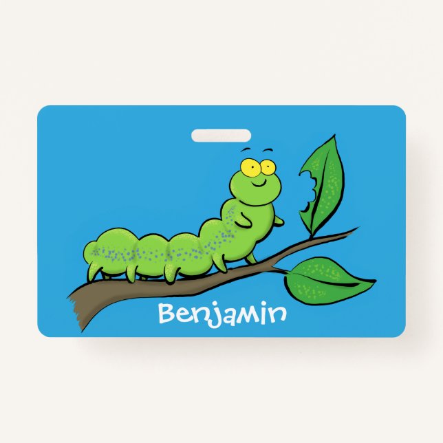 Badge Joli dessin animé de chenille verte mignonne (Devant)