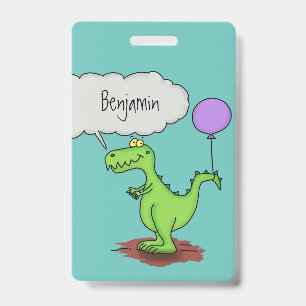 Badge Joli dragon de dessin animé vert qui respire le fe