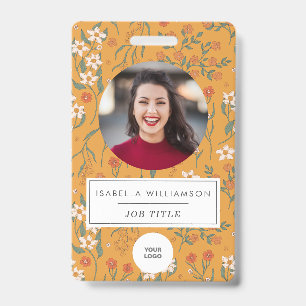 Badge Joli Jaune Floral Employé Photo ID Modèle
