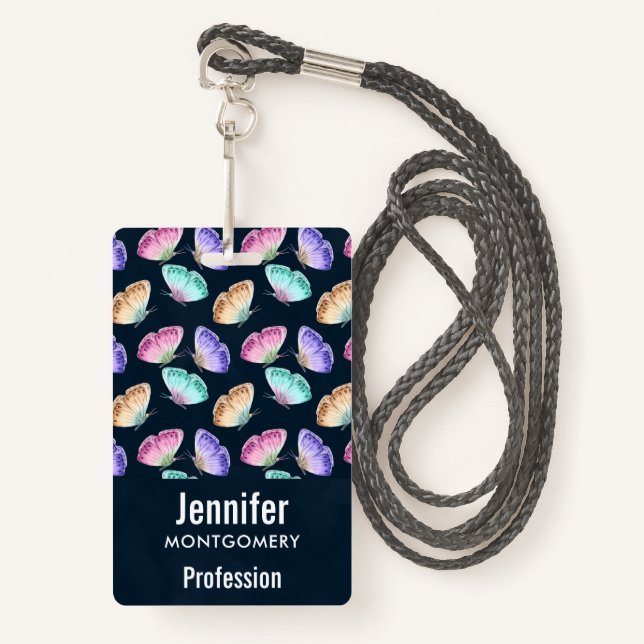 Badge Joli Pastel Motif d'aquarelle papillon (Devant avec lanière)
