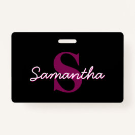 Badge Joli script de monogramme rose et noir personnalis
