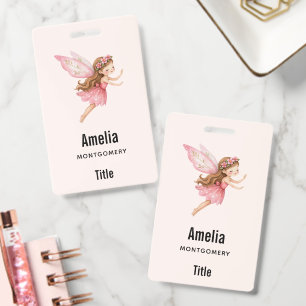 Badge Jolie Fille Fée en Robe Rose Entreprise Fantaisist
