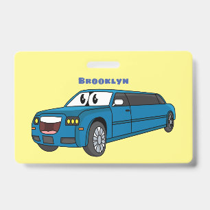 Badge Jolie limousine bleue de dessin animé heureuse