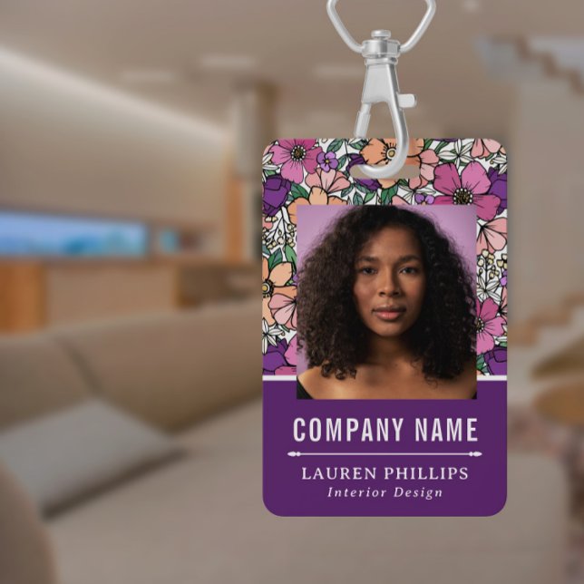 Badge Jolie Pêche & Purple Floral Modèle d'entreprise (Créateur téléchargé)