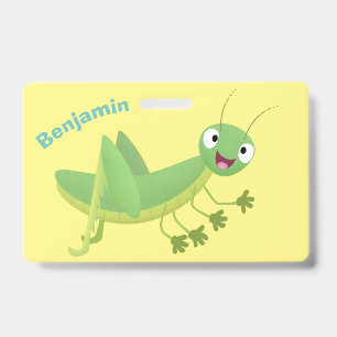 Badge Jolie sauterelle verte heureuse dessin animé