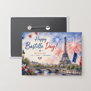 Badge Jour de la Bastille Tour Eiffel Seine feux d'artif