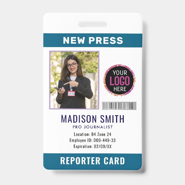 Badge Journaliste Passe Photo ID (Avant)