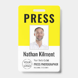 Badge Journaliste Passe Photo Nom Logo ID Jaune