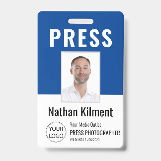 Badge Journaliste Passe Photo Nom Logo ID Marine Blue