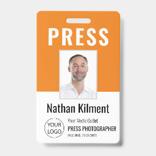 Badge Journaliste Passe Photo Nom Logo ID Orange