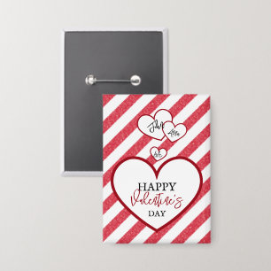 Badge Joyeuse Saint-Valentin Cœurs Rouges Rayures de Cra