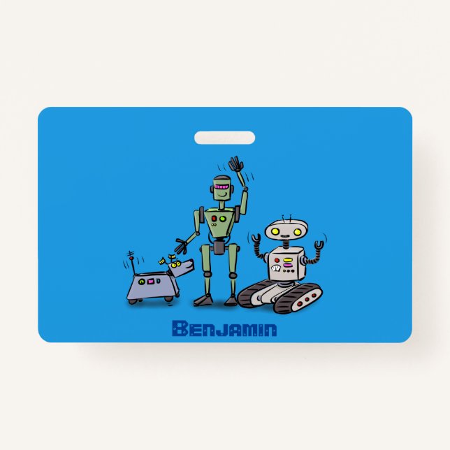 Badge Joyeux joli dessin de trois robots trio (Devant)