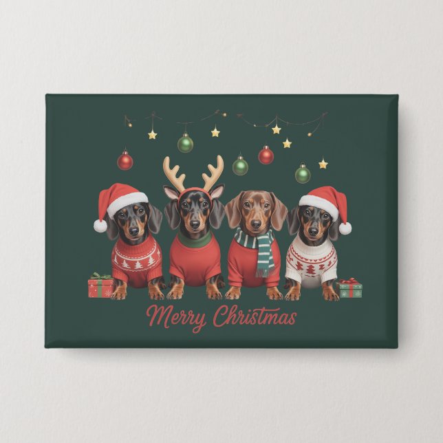 Badge Joyeux Noël Santa Renne Dachshund Weiner  (Recto)