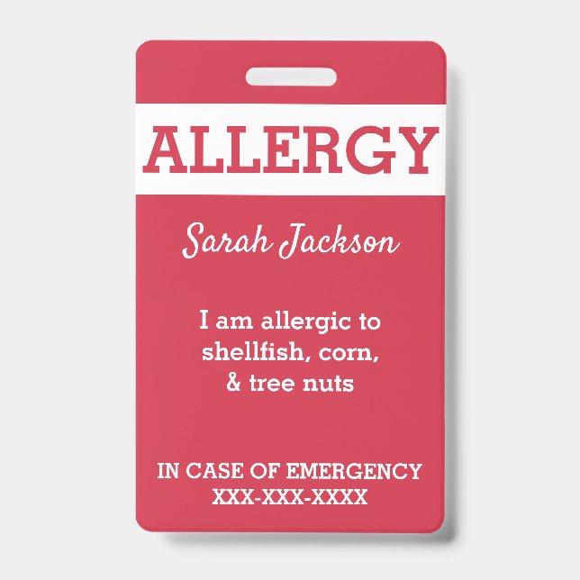 Badge La coutume rouge badine l'alerte d'allergie (Front)