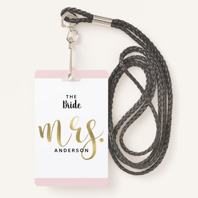 Badge La Mariée Mme Gold Wedding Party VIP Pass (Devant avec lanière)