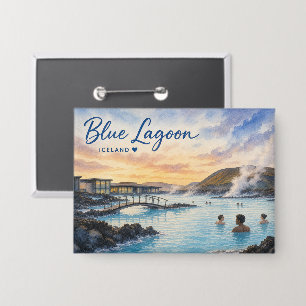Badge Lagon bleu Islande bain thermal aquarelle