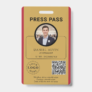 Badge Laissez-passer de presse personnalisable avec phot