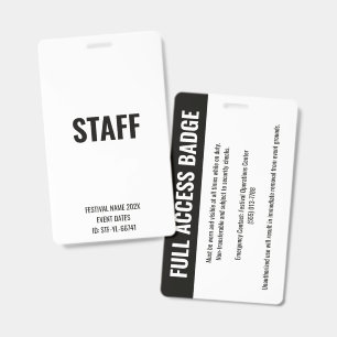 Badge Laissez-passer du personnel Accès complet Festival