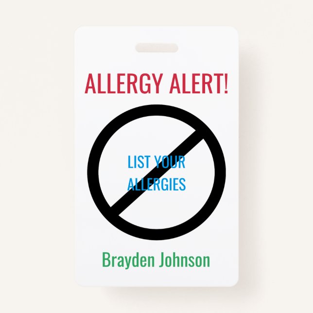Badge L'alerte personnalisée d'allergie alimentaire (Devant)