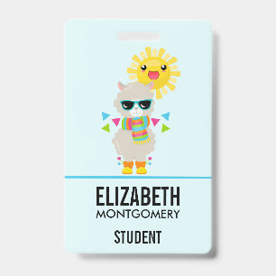 Badge Lama cool et soleil kawaii souriant