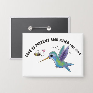 Badge L'amour est patient abeille mignonne et colibri éc