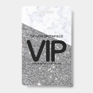 Badge lanyard VIP personnalisé paillettes argentée