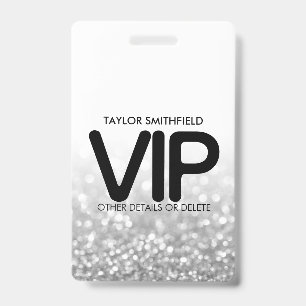 Badge lanyard VIP personnalisé paillettes argentée