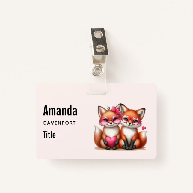 Badge Les mignons renards orange en amour (Devant avec clip)