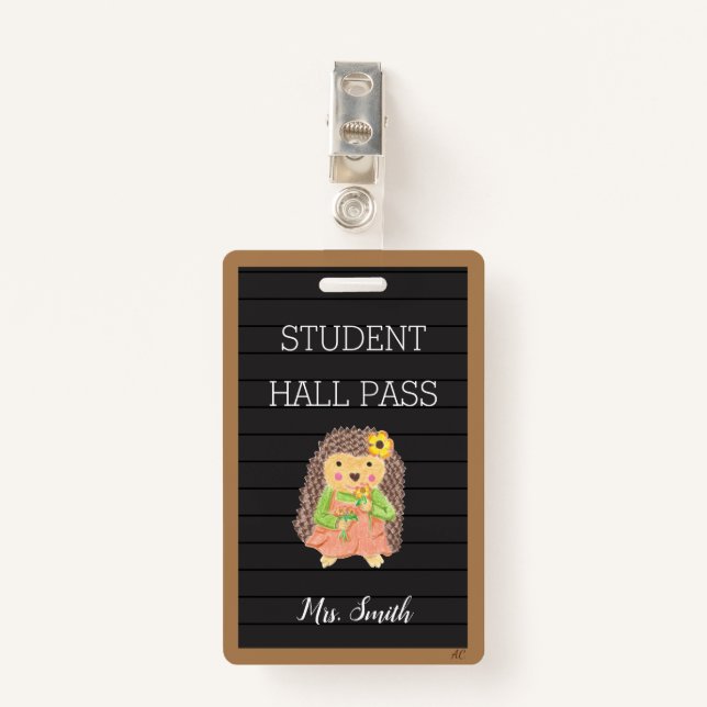 Badge LETTRE Faux Carte Fille Hérisson Salle de bain Pas (Devant avec clip)