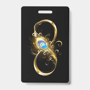 Badge L'infini avec plume de paon dorée