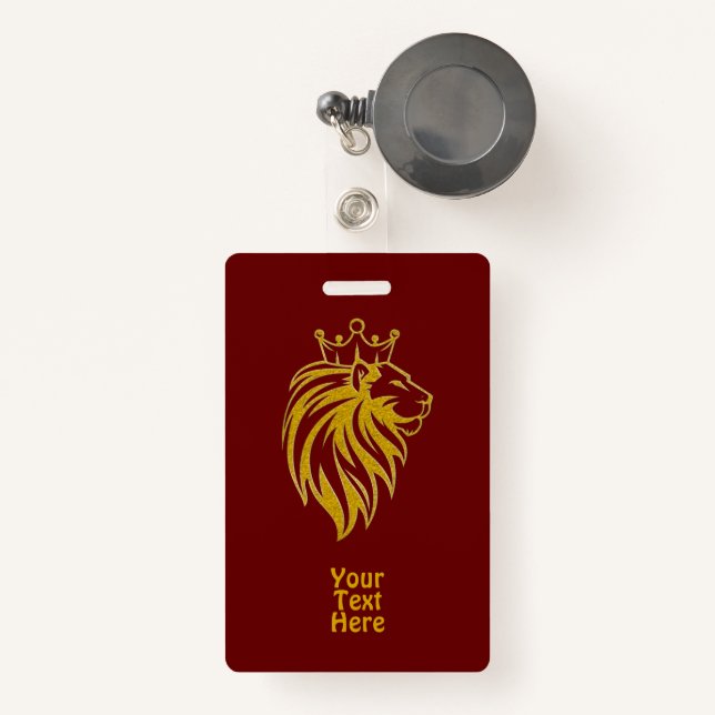 Badge Lion Avec Couronne - Style Or 2 (Front with Retractable)