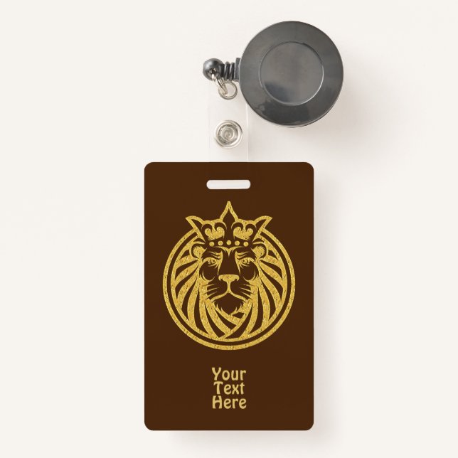Badge Lion Avec Couronne - Style Or 4 (Front with Retractable)