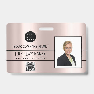 Badge Logo Code-Barres Employé Nom Scanner Bande Rose