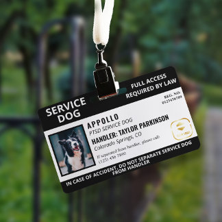Badge Logo de chien d'assistance noir et blanc & carte d