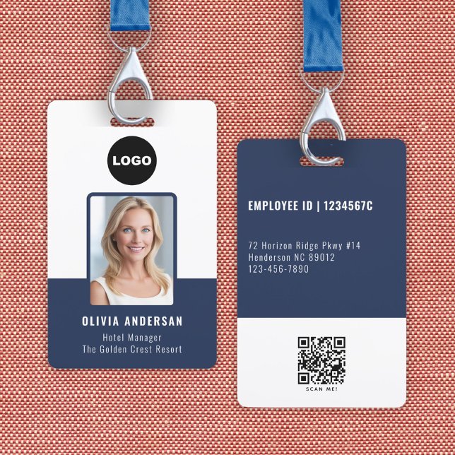 Badge Logo de code QR de photo d'identité de l'employé d (Navy Employee Photo ID Qr Code Company Security Badge)