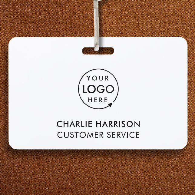 Badge Logo de la société | Custom Employee Staff Minimum (Minimal white company branded staff ID badges for business events & employee identification.)