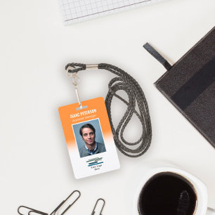 Badge Logo de la société de photo d'employé blanc orange
