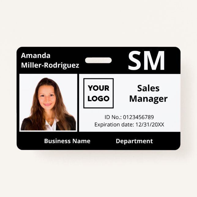 Badge Logo de l'employé personnalisé - ID photo noir bla (Devant)