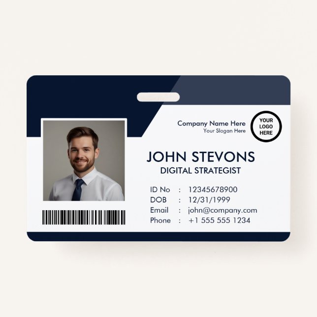 Badge Logo de l'entreprise Nom de l'employé Marine Blue  (Devant)