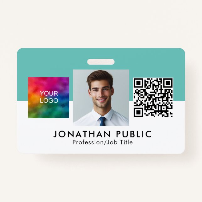 Badge Logo de l'entreprise personnalisable Code QR Photo (Devant)