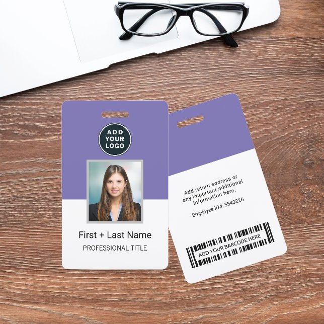 Badge Logo de l'entreprise Photo d'identité de l'employé (Business Logo Company Photo ID Purple and White Access Card)