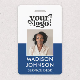 Badge Logo de l'entreprise photo personnalisée Nom bleu 