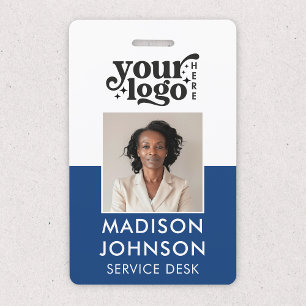 Badge Logo de l'entreprise photo personnalisée Nom bleu 