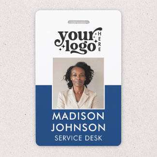 Badge Logo de l'entreprise photo personnalisée Nom bleu 