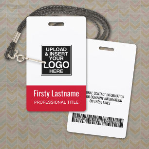 Badge Logo de l'entreprise - RED - Nom Titre Code barre 