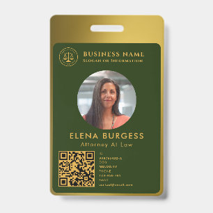 Badge Logo de l'ID d'entreprise Avocat Vert foncé Or