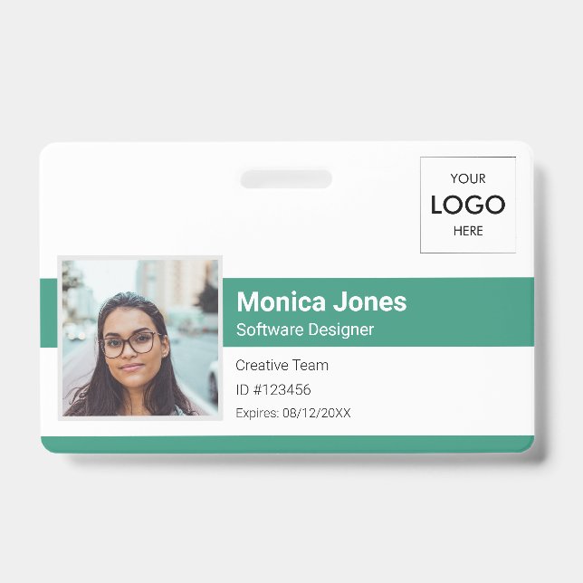 Badge Logo de l'ID photo de l'employé Code QR Vert (Avant)