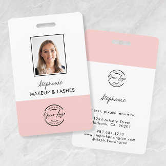 Badge Logo de script rose poudré pour photo d'employé de