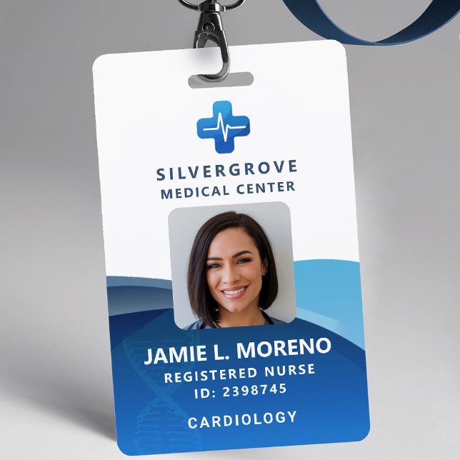 Badge Logo de soins de santé Médicales Moderne bleu Phot (nurse id badge custom hospital clinic medical center office clinic cross blue logo photo qr code)